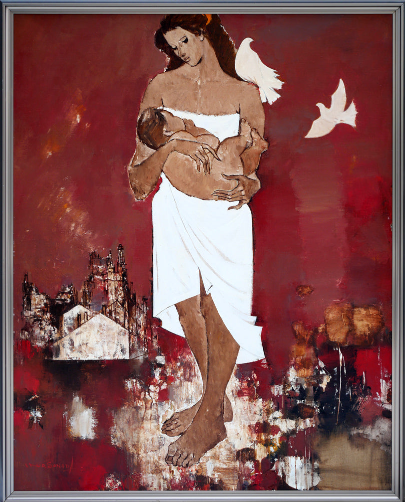 園田郁夫「路傍」油絵・F50号 絵画買取・販売の小竹美術