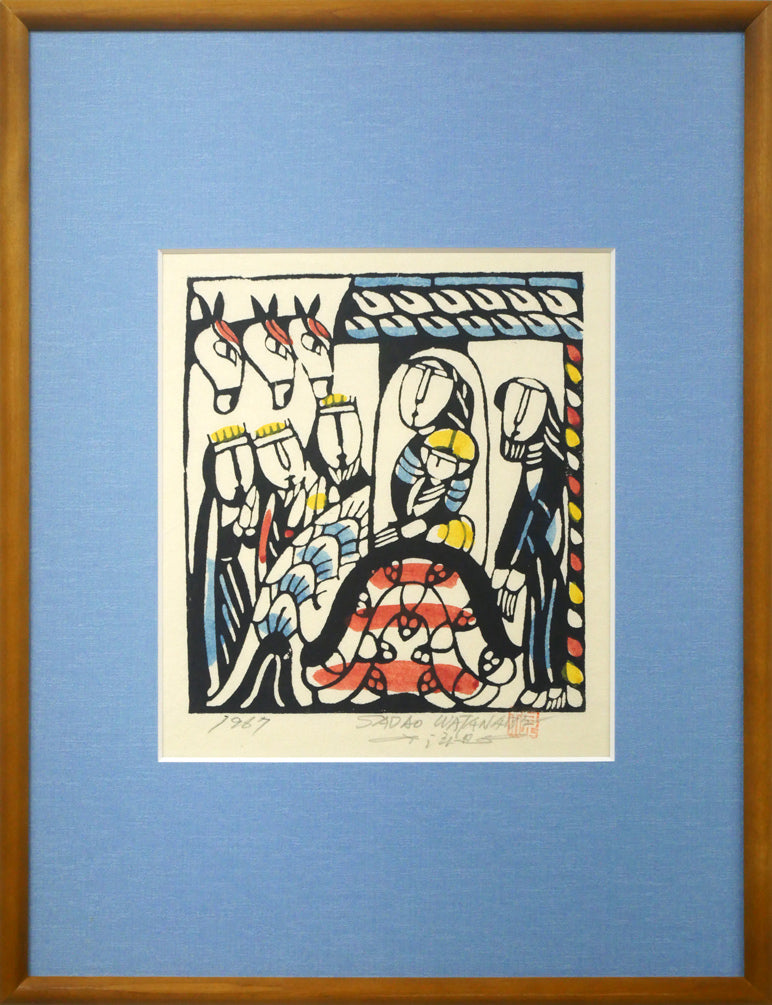 渡辺禎雄「馬小屋での誕生」型染め版画 絵画買取・販売の小竹美術