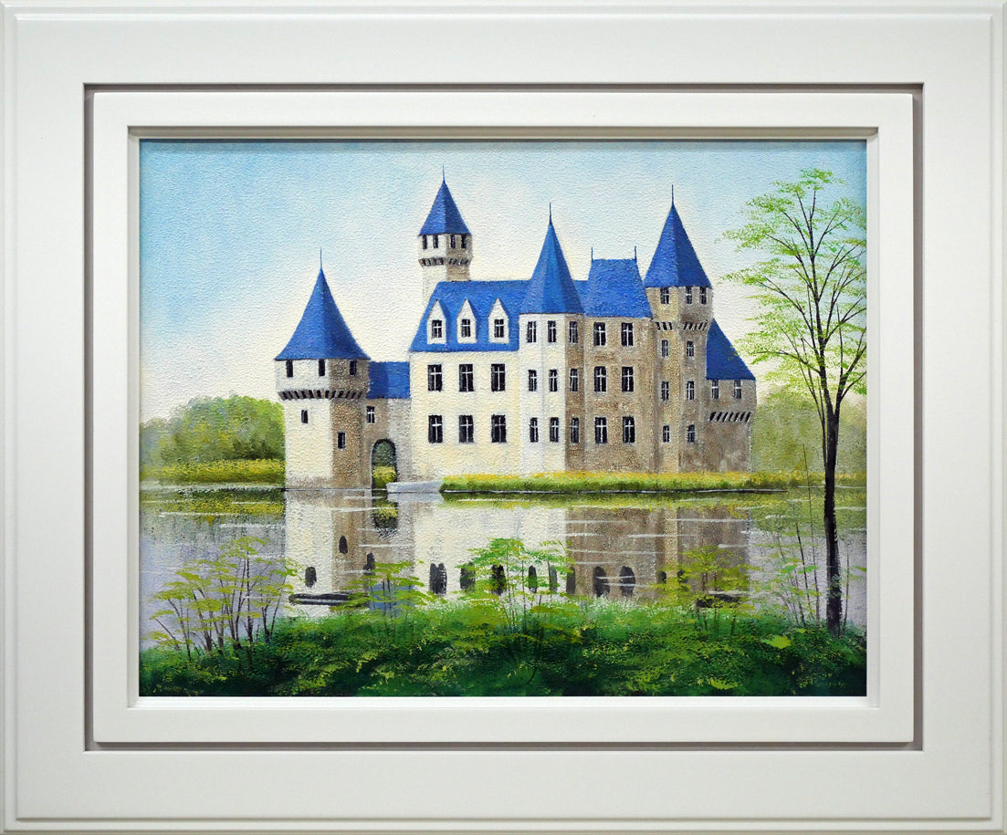 矢部保「湖城の朝」油絵・F6号 絵画買取・販売の小竹美術