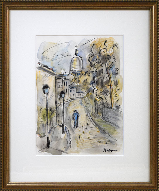 八木伸子「サクレクールの見える道（パリ）」水彩画 絵画買取・販売の