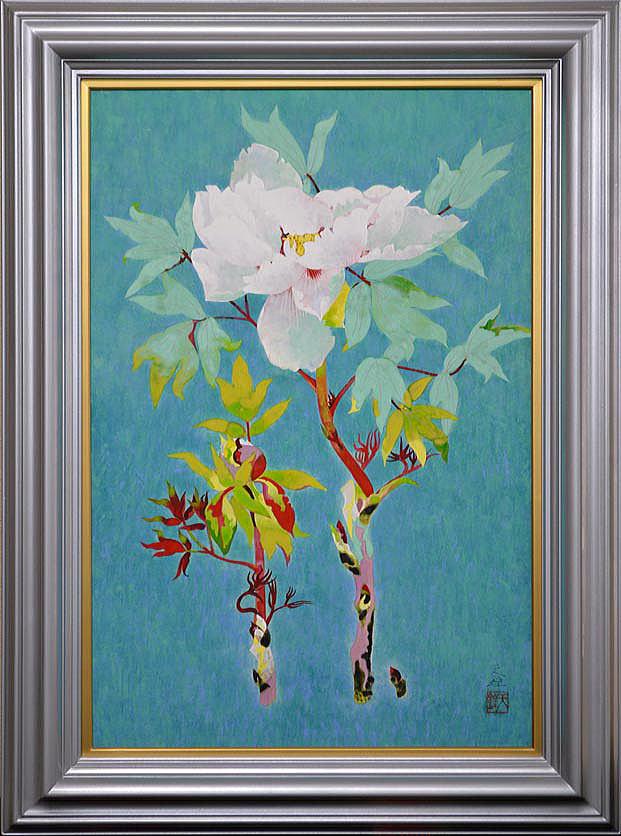 浅野天鐘「冬牡丹」日本画・M12号 絵画買取・販売の小竹美術