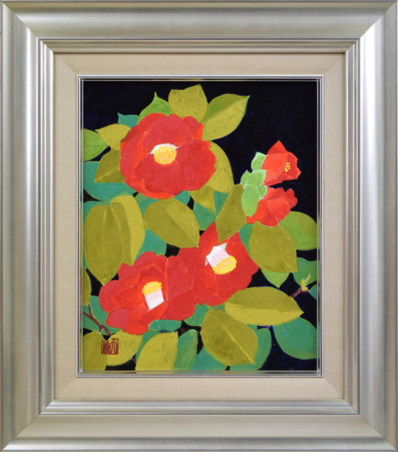 浅野天鐘「椿」日本画・F3号 絵画買取・販売の小竹美術