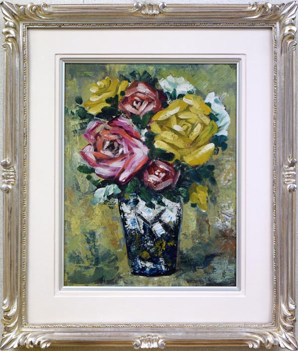 田中岑「バラ」油絵・F6号 絵画買取・販売の小竹美術