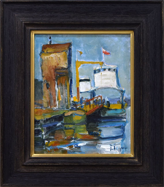 豊島輝彦「小樽港」油絵・F3号 絵画買取・販売の小竹美術