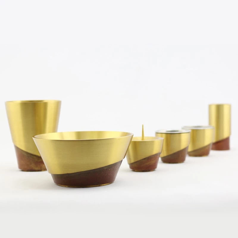 モダン仏具セット ひとえ キャメル【3点セット・6点セット】 | 仏具の