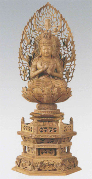 仏像 白檀 六角台座 【大日如来】 飛天光背 ［眼入］ 2寸/2.5寸/3寸