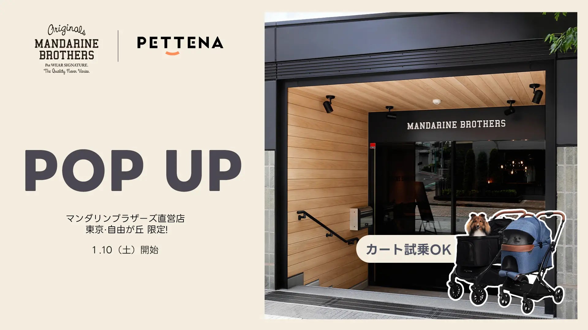 PETTENA × MANDARINE BROTHERS｜自由が丘で体験する、ペットカートPOP-UP