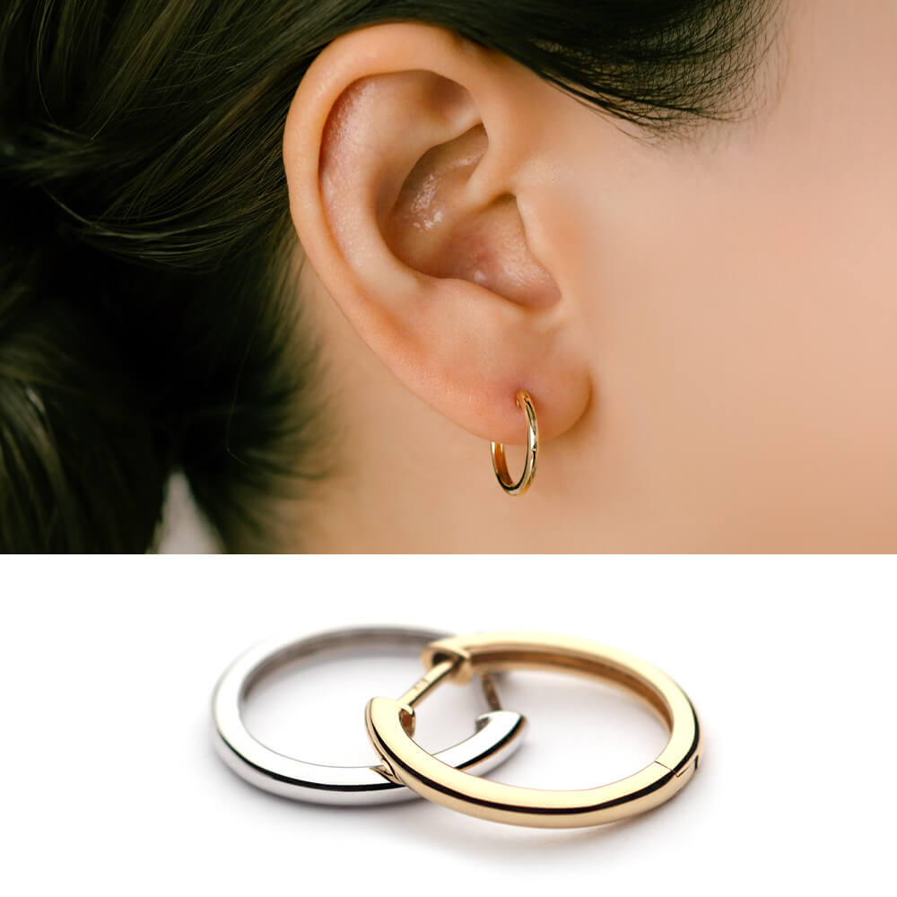 K18フープピアス(外径14.5mm)。つけっぱなし・デイリーユースに