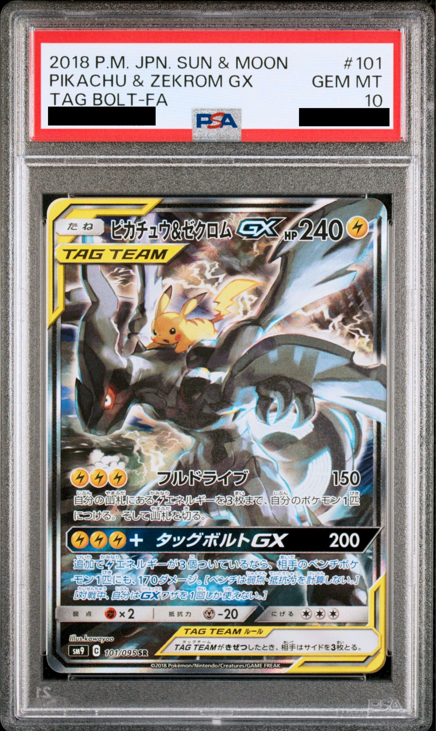Pokémon card PSA 10 Pikachu & Zekrom GX SAR 101/95 Tag Bolt JAP