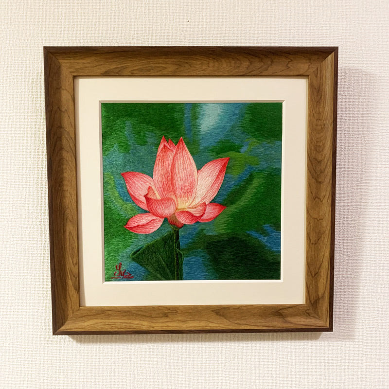 受注生産】ベトナム シルク刺繍絵 Mr. クオック・スー作品 蓮