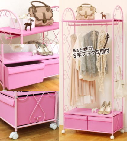 可愛いピンクでお部屋もガーリー。ハンガーラック チェストハンガー