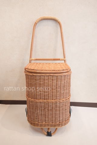 日本製ラタンショッピングカート・国産籐買い物バスケット・希少・和風