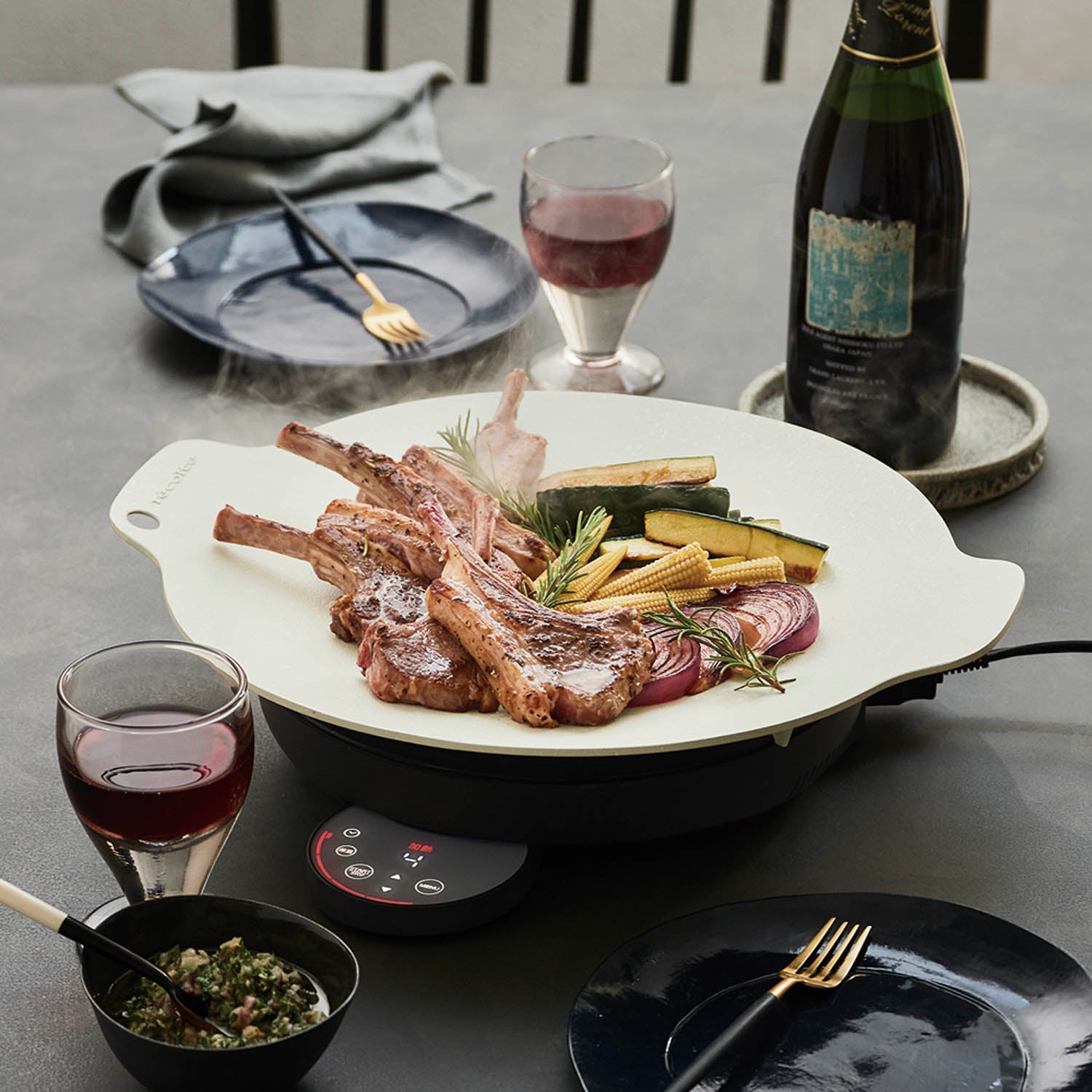 recolte(レコルト) 卓上IH クッキンググリドル グレー RIH-1(GY