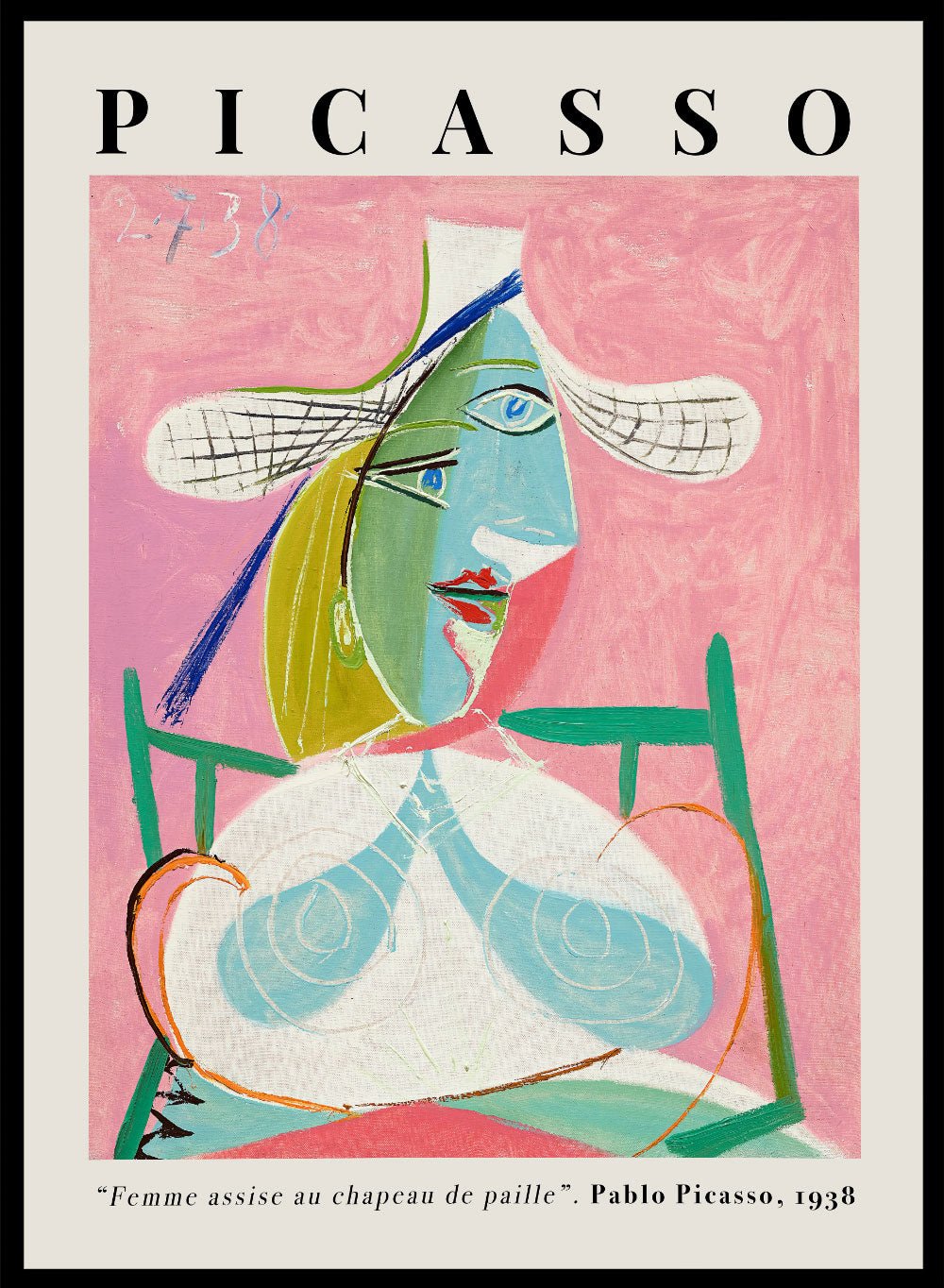 Pablo Picasso Femme assise au chapeau de paille (1938) Vintage
