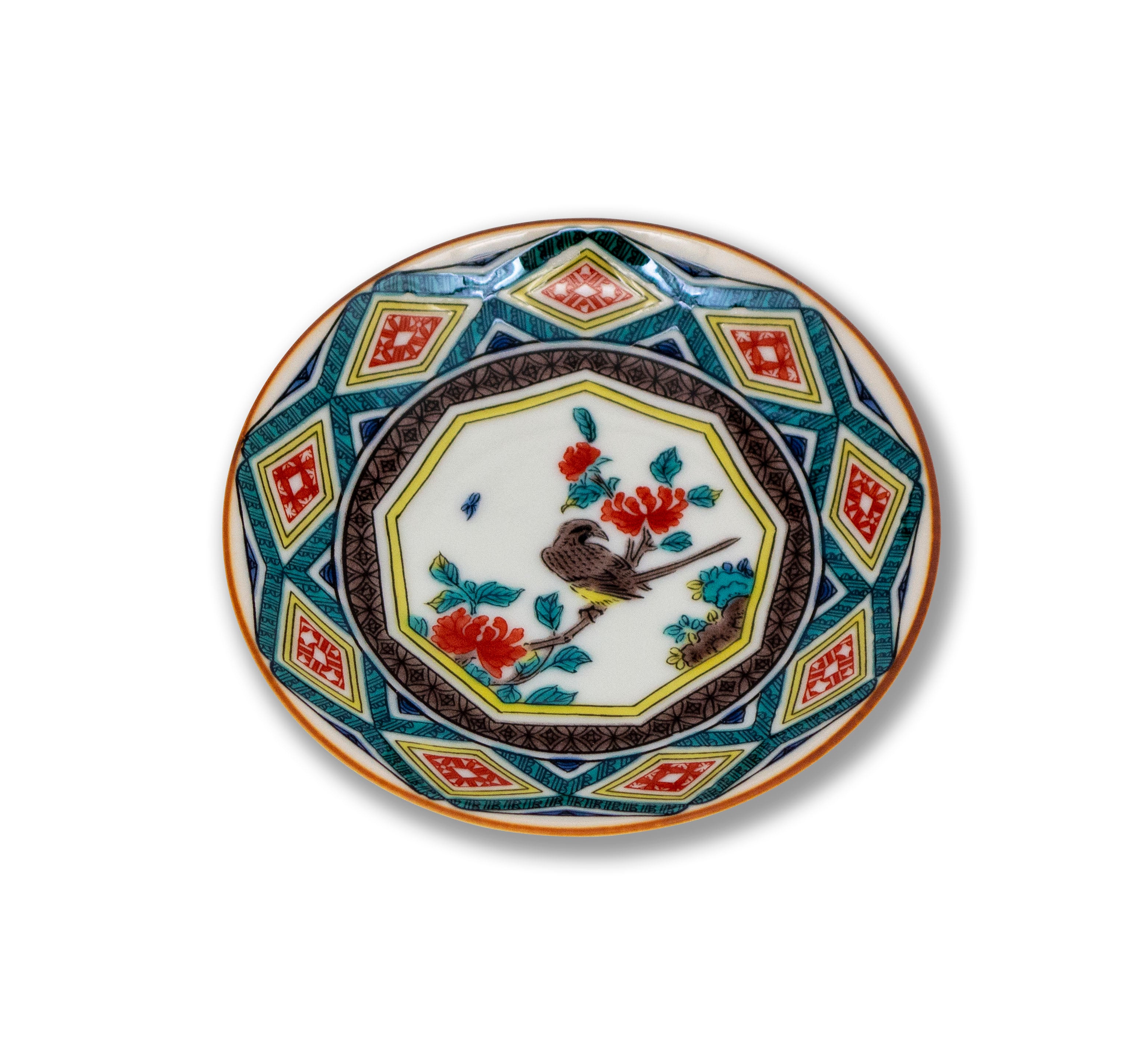 九谷焼 宮川哲爾造 色絵草花更紗文 壷 共布共箱 M R9261H 九谷焼