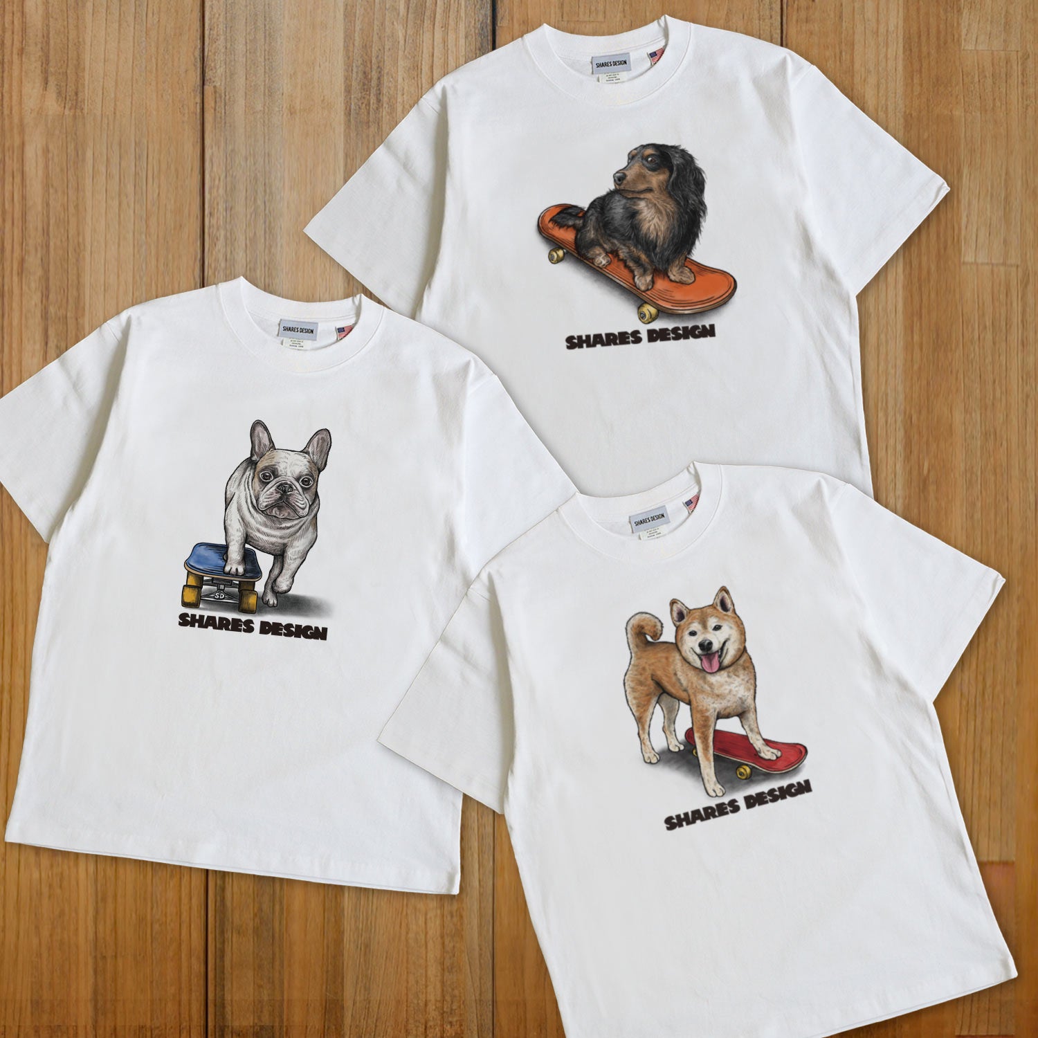 DOG SKATER-TEE／半袖 T シャツ（フレブル／ダックスフンド／柴犬 全3