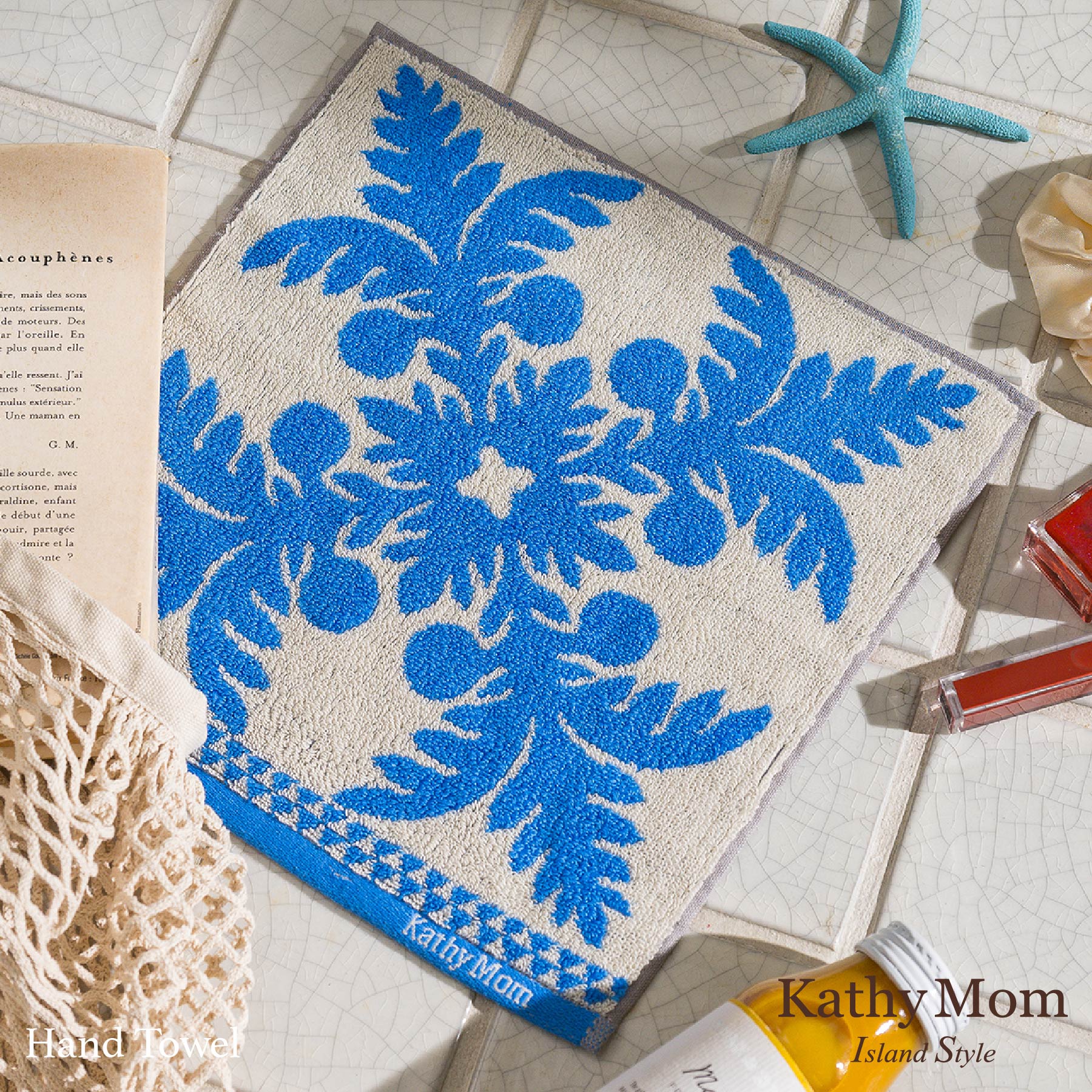 ハンドタオル ハワイアンキルト柄 メレオハナシリーズ #861a ウル