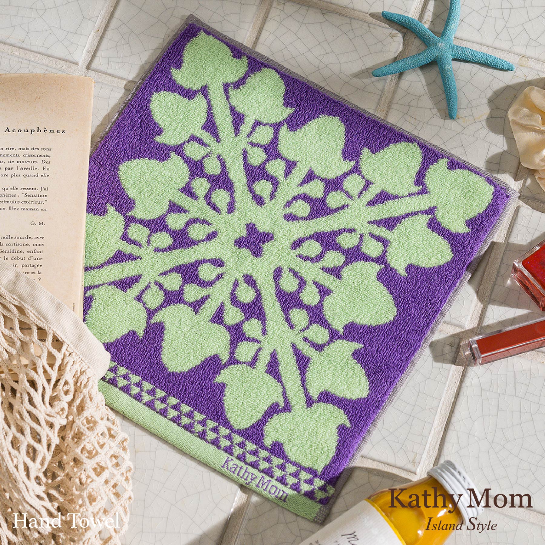 ハンドタオル ハワイアンキルト柄 メレオハナシリーズ #861e ククイ