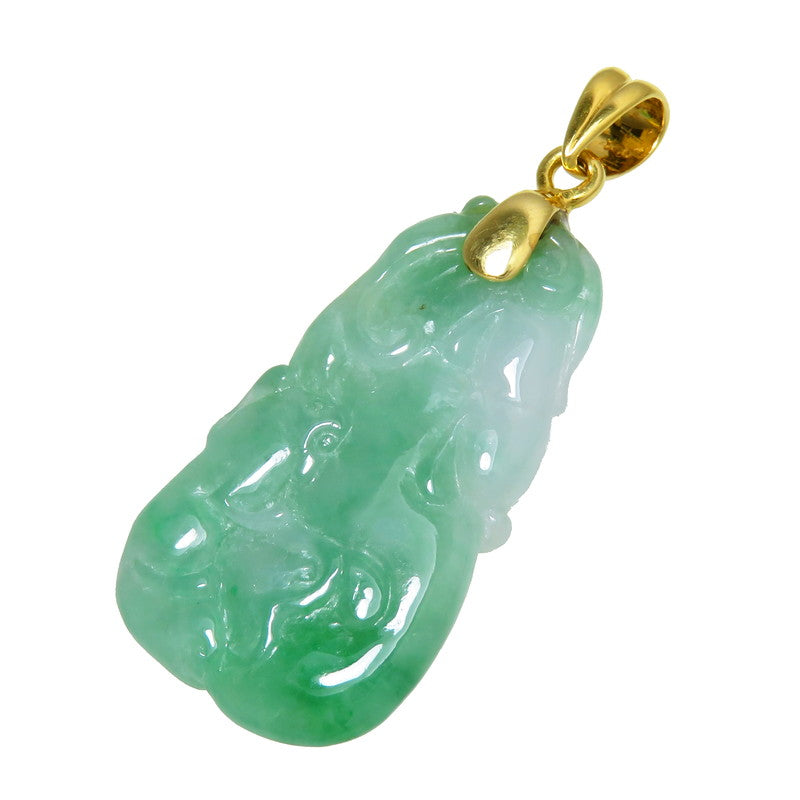 彫刻 彫り翡翠 ペンダントトップ K18ゴールド 18金 5.1g レディース
