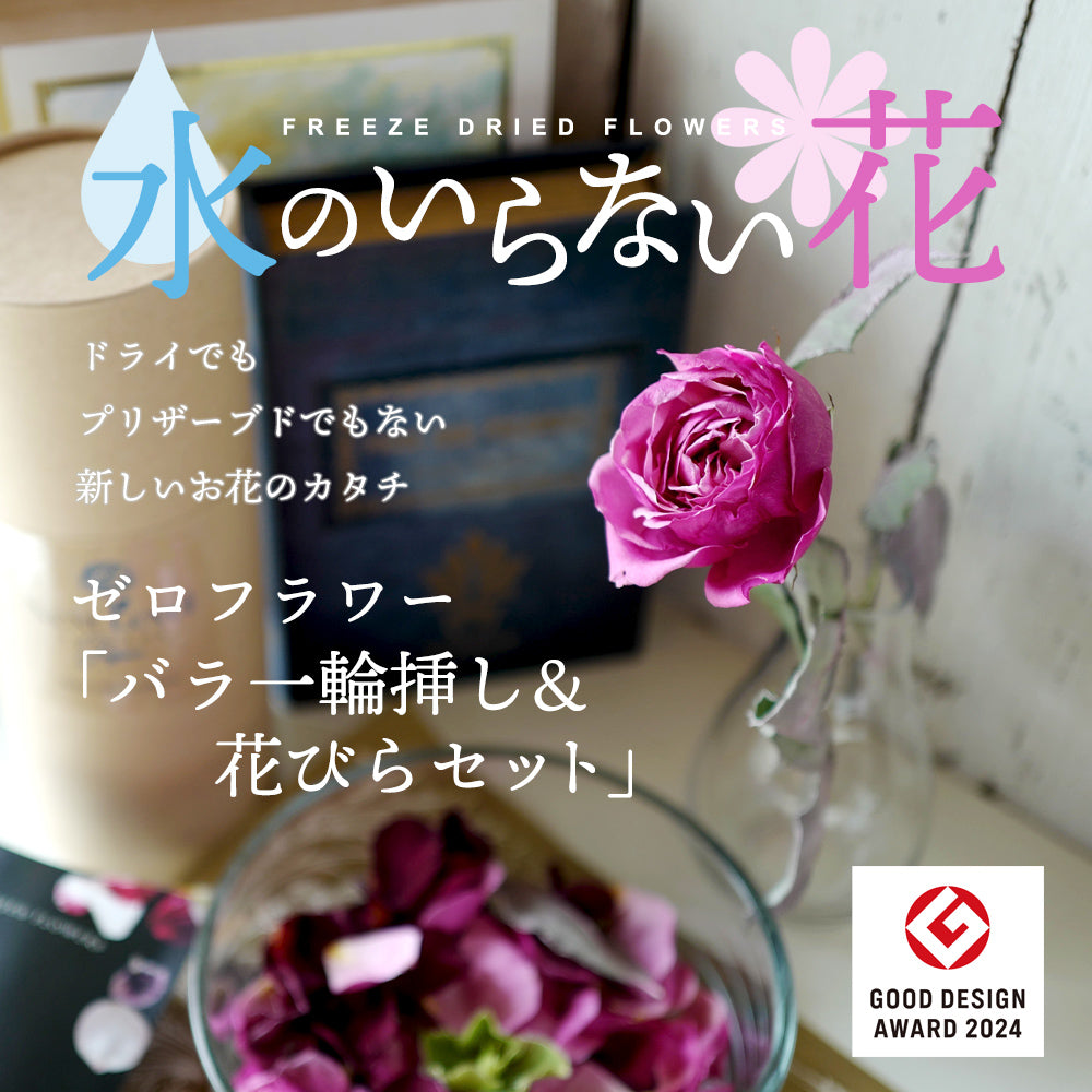 ゼロフラワー「薔薇1輪挿し&花びらセット」｜フリーズドライフラワー