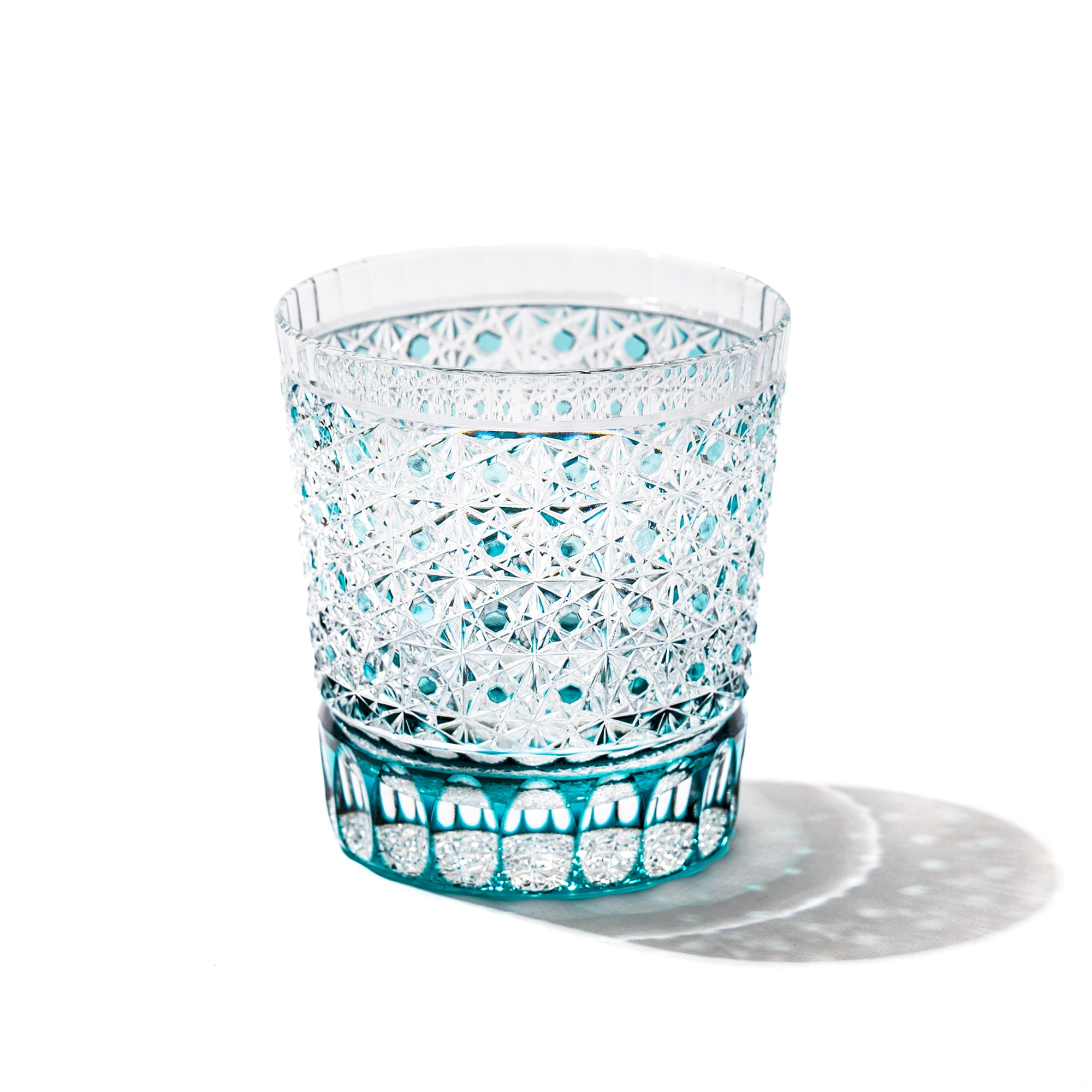 江戸切子 伝統工芸士 木村泰典 作 菊籠目紋 オールドグラス グリーン