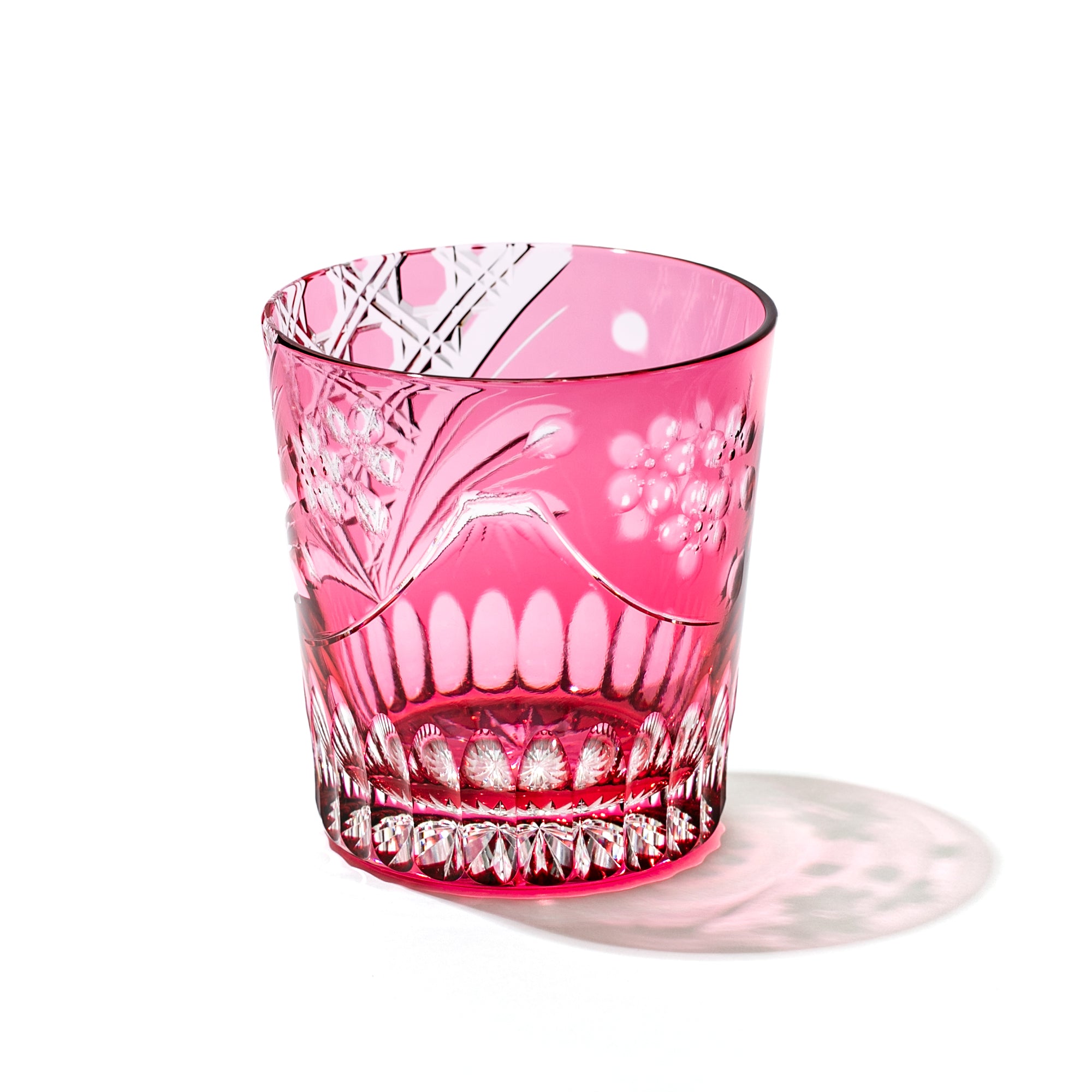 江戸切子 富士桜に籠目紋 オールドグラス 金赤 ｜江戸切子グラスなら