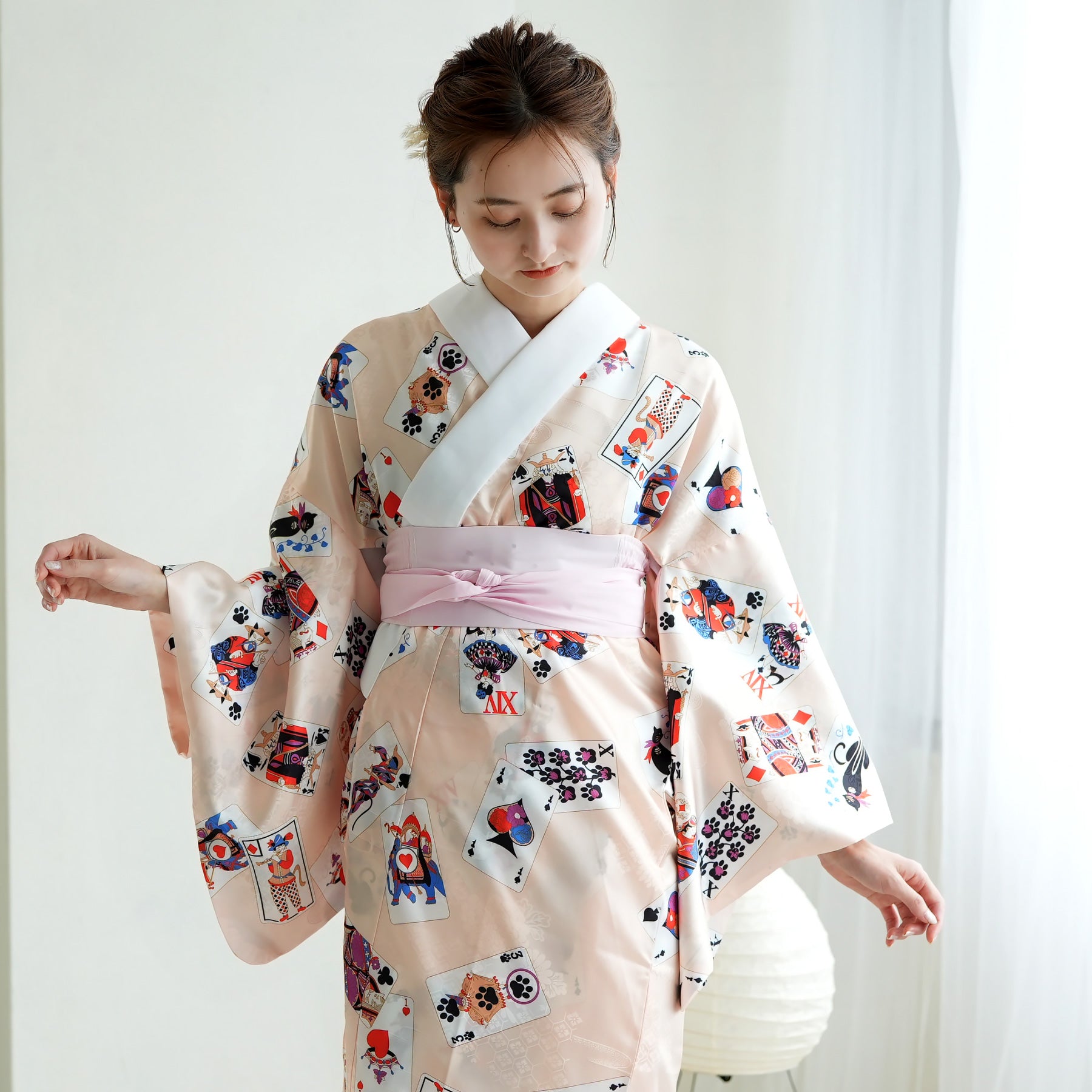 長襦袢 ニコアンティーク 大正浪漫長襦袢 レトロ猫南蛮トランプ チーク