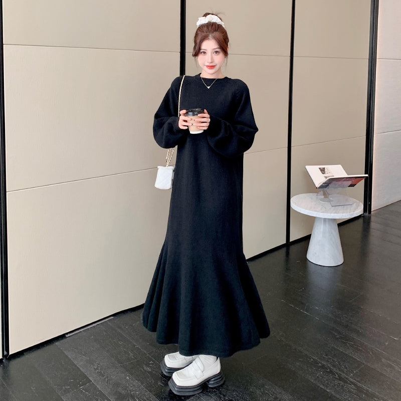 ゆったりロングニットワンピース 黒 春/秋/冬 大人ワンピース