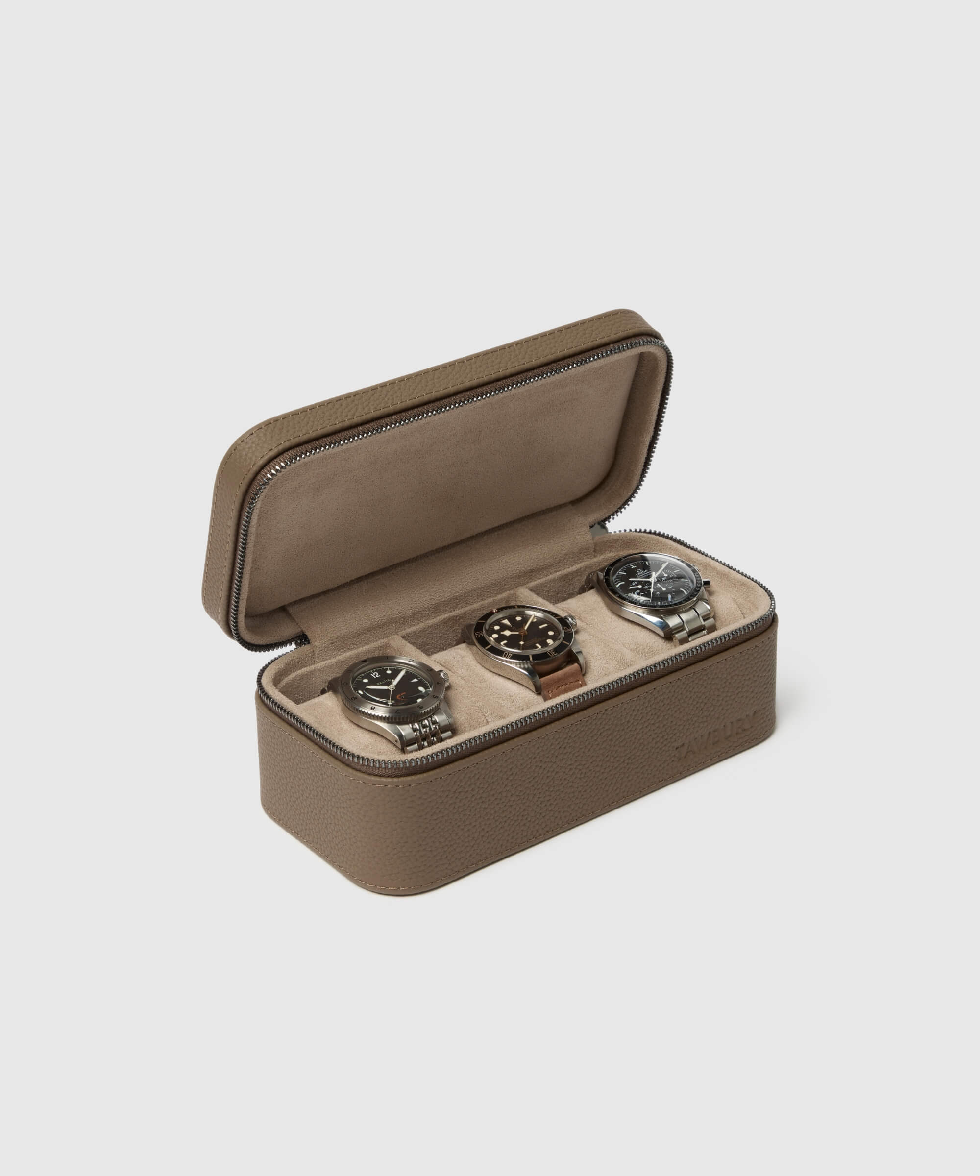 Genuine Leather 3 Watch Travel Case (Taupe) | TAWBURY Fraser