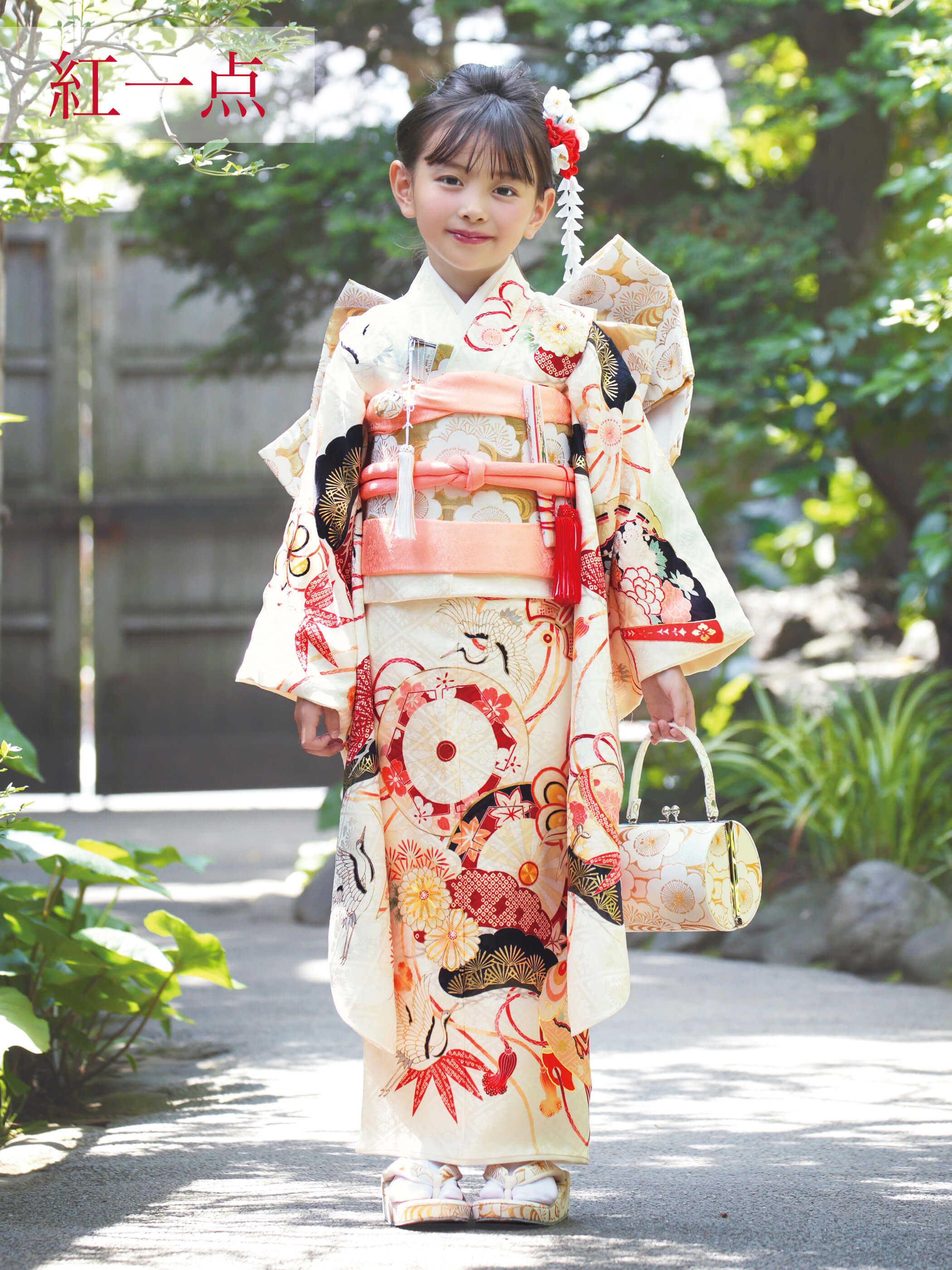 S0716 源氏車に鶴（クリーム） | 七五三着物レンタル | tententen