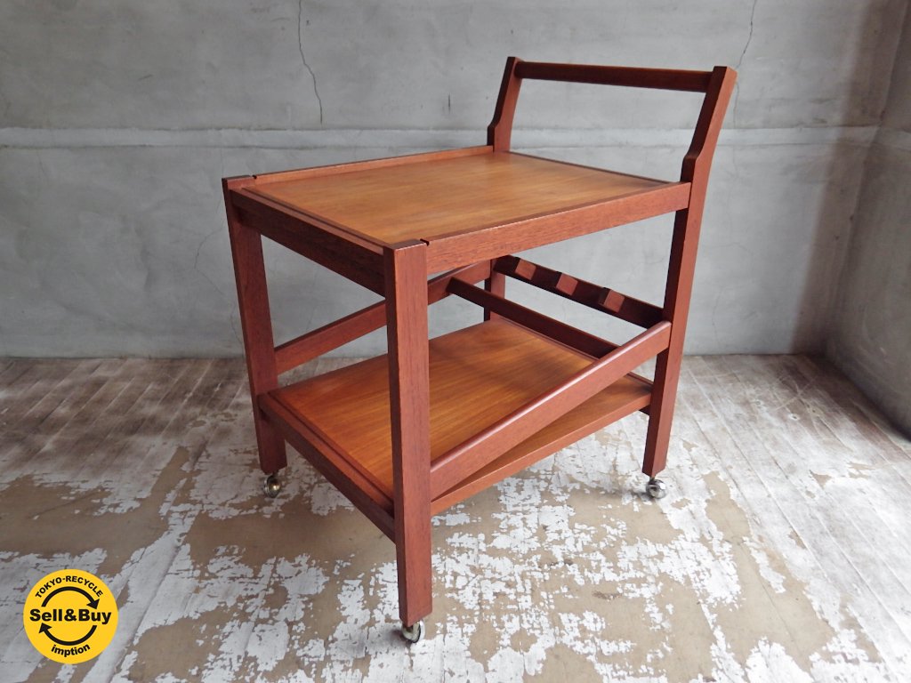 チーク材 無垢材 ビンテージ キッチンワゴン サービスワゴン ワイン
