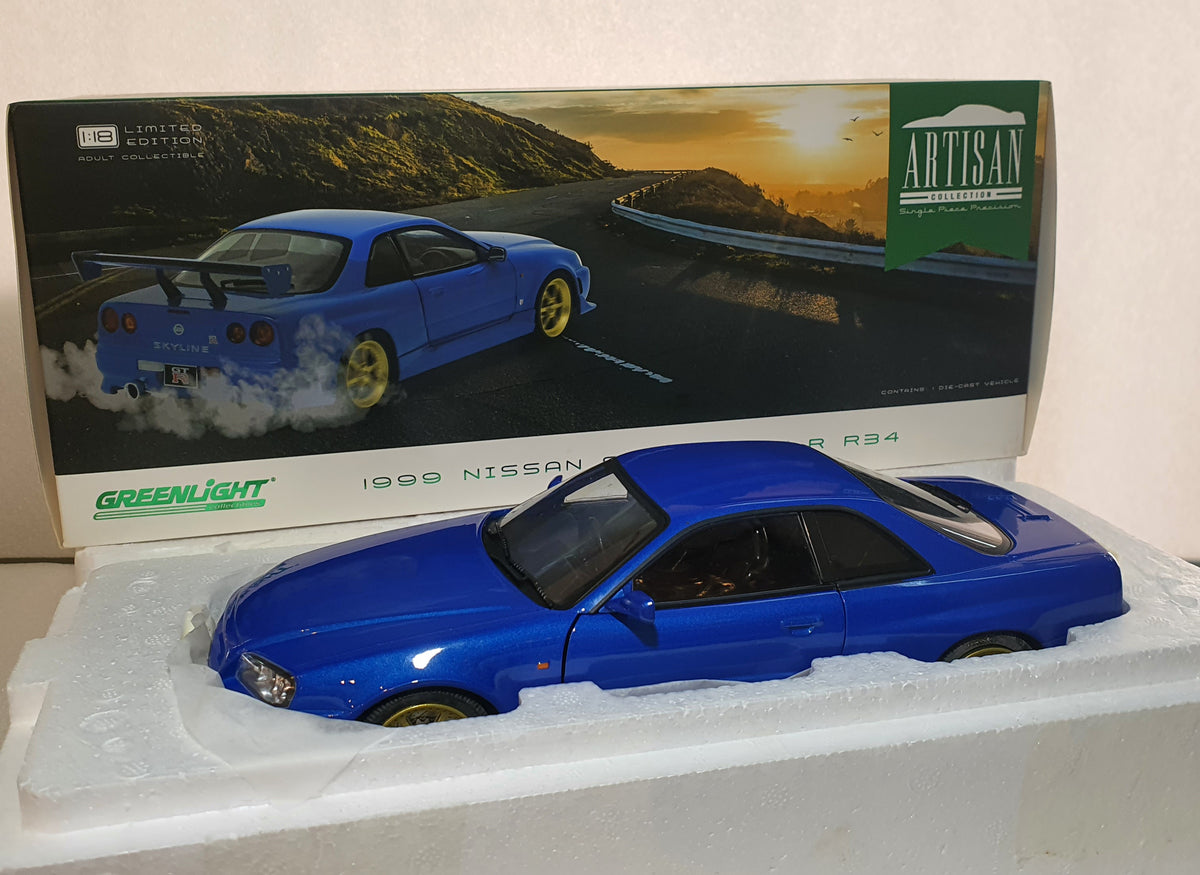 1:18 Greenlight Nissan Skyline GTR R34 Bayside Blue – toyznetwork