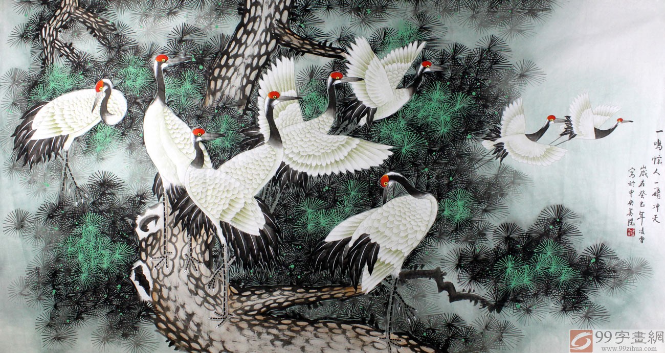 凌雪延年祝寿国画一鸣惊人飞冲天- 松鹤图- 99字画网