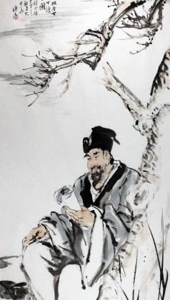 古代水墨人物东坡月下读书图- 佛禅高士- 99字画网