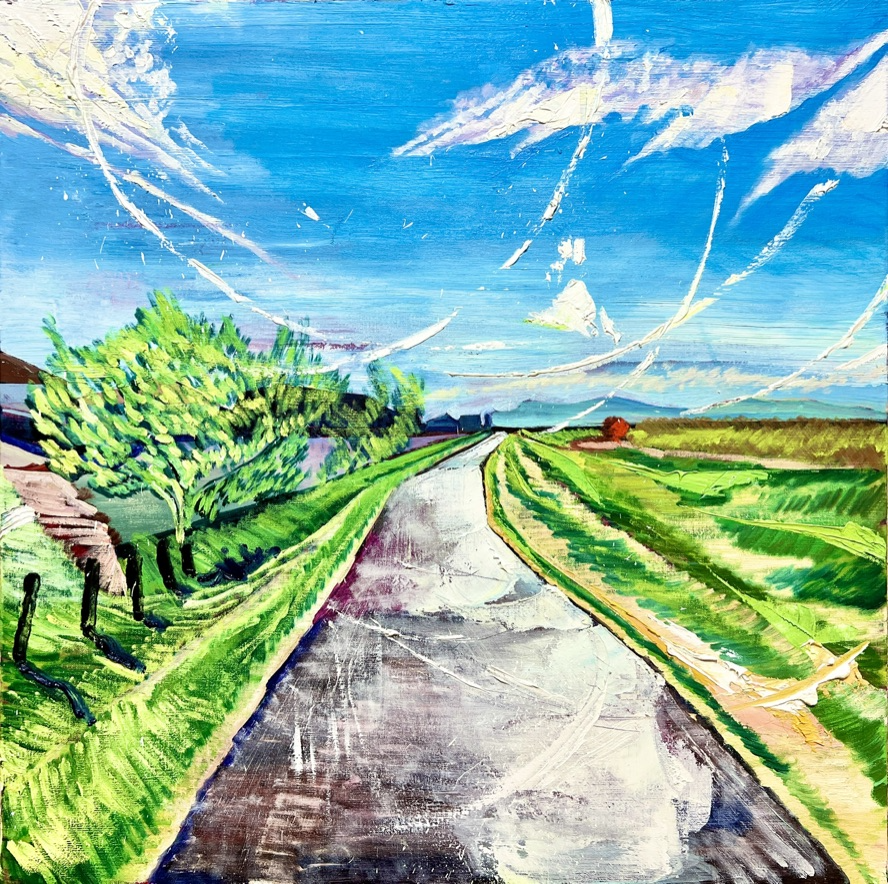 日野市の河川敷にある一本道A straight road along the riverbed of