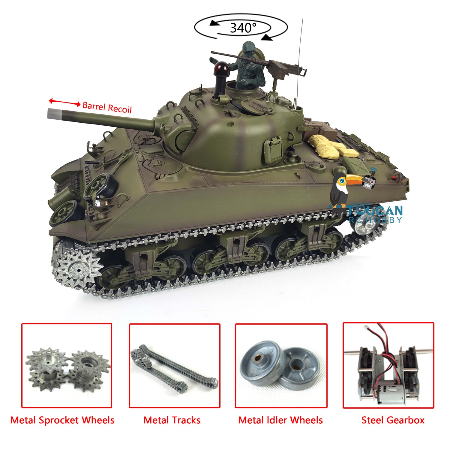 Henglong 1/16 7.0 Upgraded M4A3 Sherman RC Tank 3898 Metal Tracks
