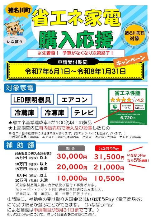 募集終了のお知らせ】令和7年度省エネ家電製品購入補助事業について