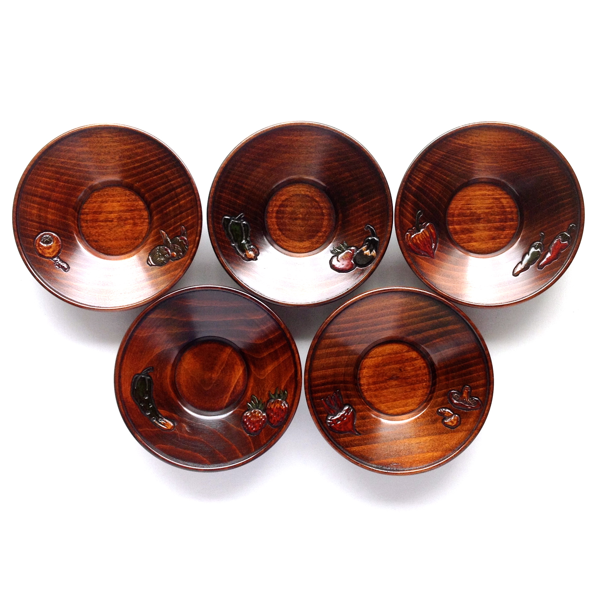 茶托（5枚組）野菜/果物 ｜ 岡山特産 烏城彫（うじょうぼり）～日本の