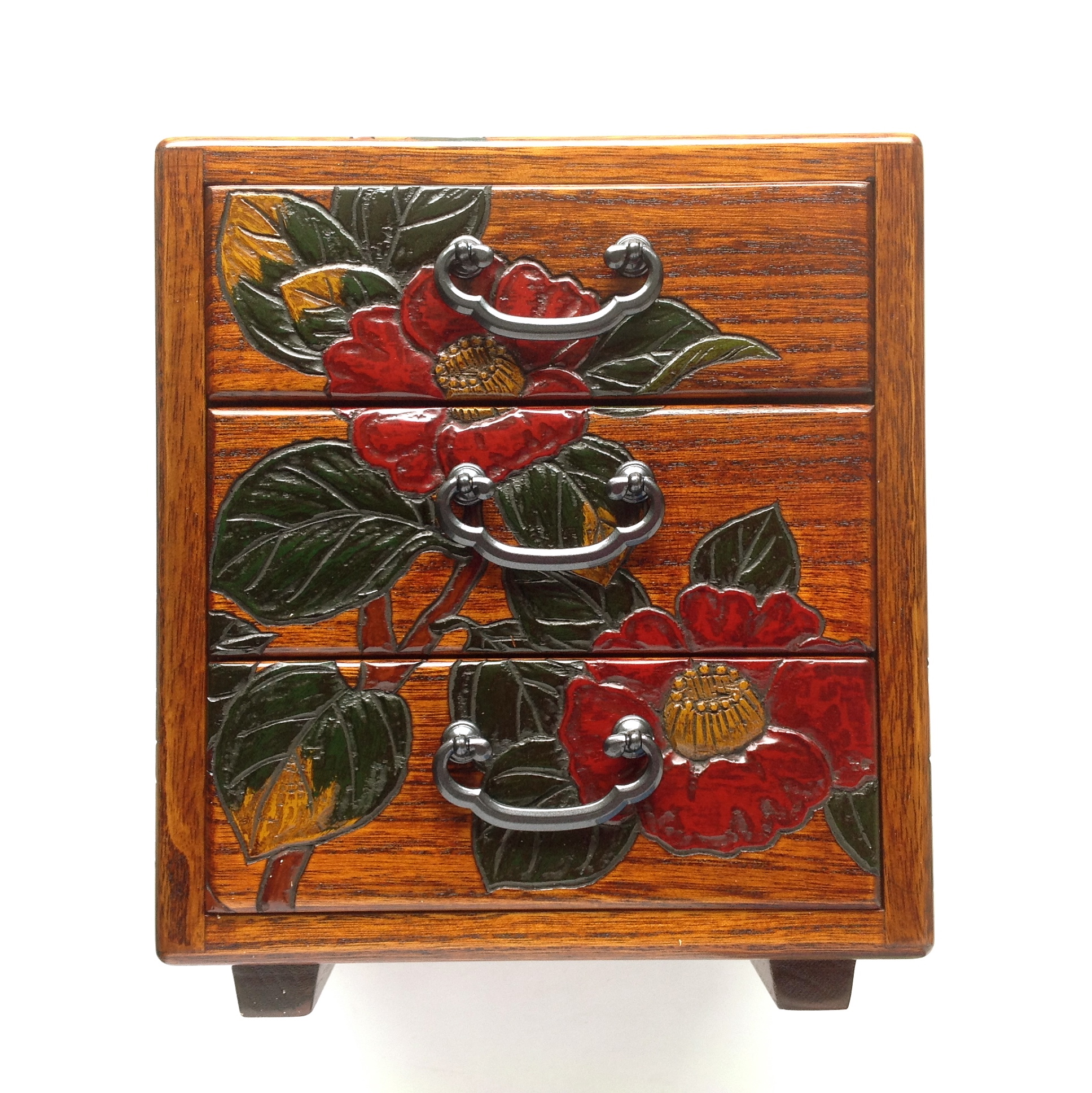 小物入三段（小）椿 ｜ 岡山特産 烏城彫（うじょうぼり）～日本の