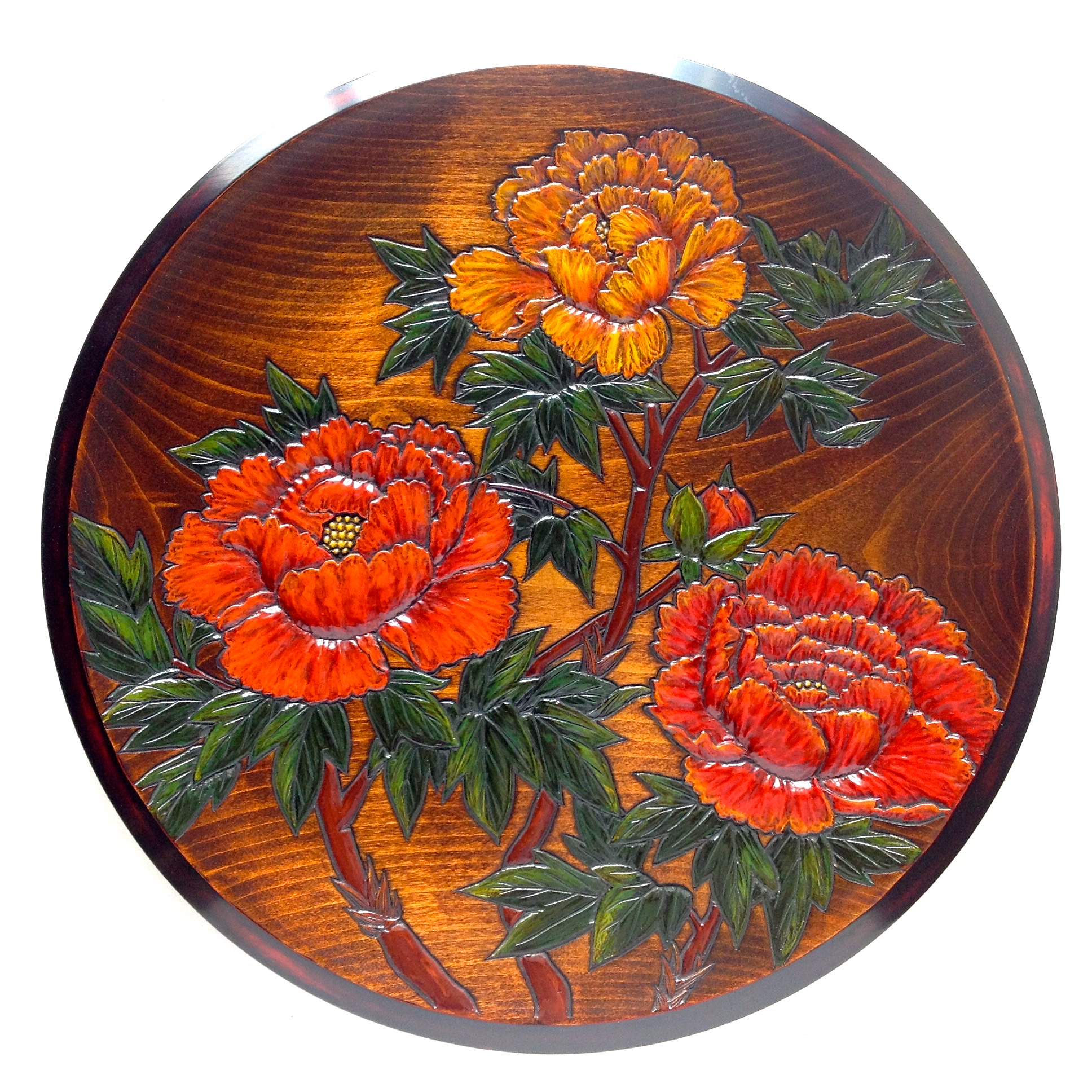 飾皿尺2 春 牡丹（四月） ｜ 岡山特産 烏城彫（うじょうぼり）～日本の