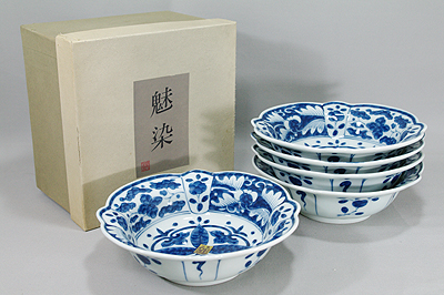 三洋陶器 龍峰窯 古伊万里絵草花中鉢揃 【器道楽】