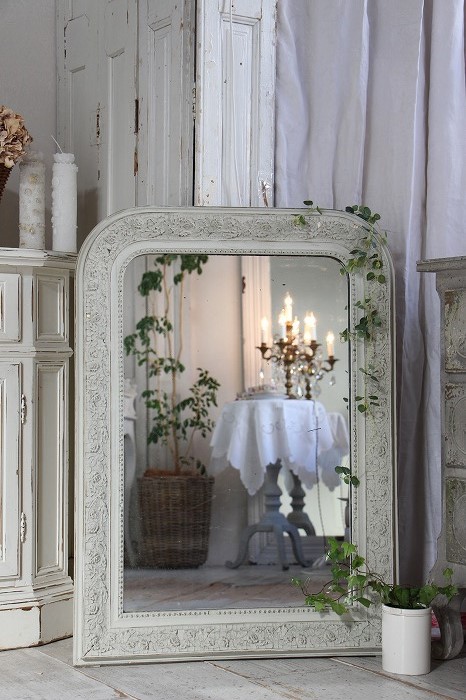 美品 イタリア製 フラワー オクタゴンシェイプ ウォールミラー