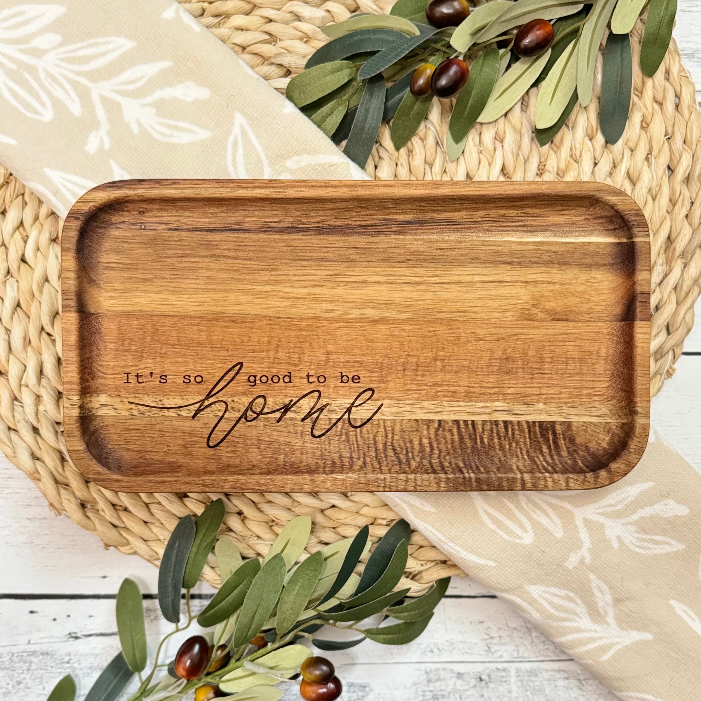 Acacia Wood Engraved Valet Tray | Wood Catch All Tray – Wintuck Home