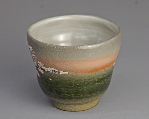 佐伯守美 象嵌釉彩桜文ぐい呑 ｜益子焼販売 善五