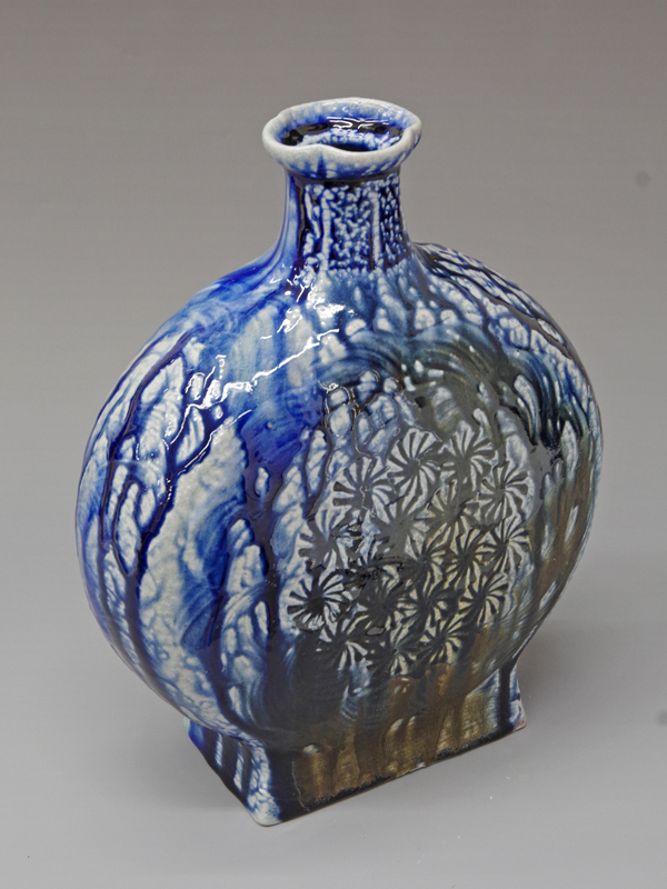 益子【 明石 庄作】傑作 鉄釉上絵壺(大壺)