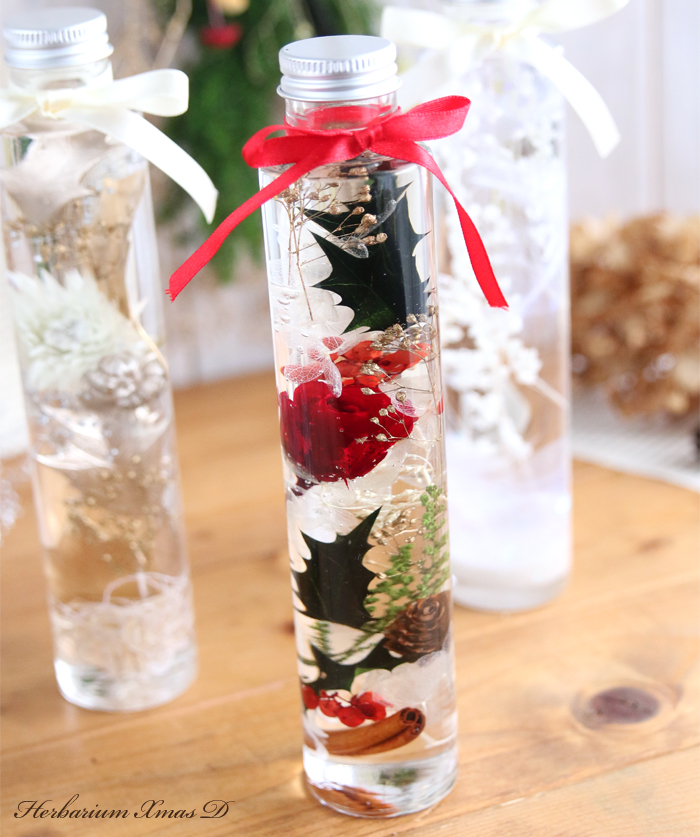 クリスマス ハーバリウム クリスマスD Xmas ローズ バラ 赤 レッド