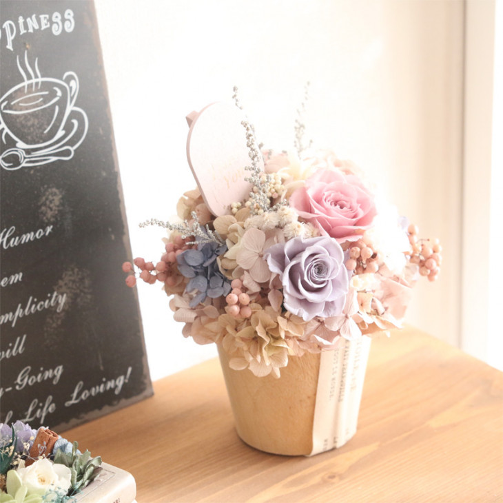 完成品 プリザーブドフラワー くすみカラー アレンジメント （ピンク