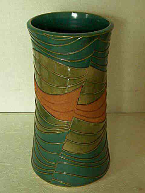 現代陶芸作家：世良彰彦：揺彩 緑青釉花瓶