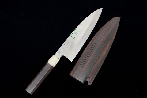 特別作 柳刃包丁 尺 本焼 青鋼 鏡面 水牛朴八角柄 白鞘付 【O799