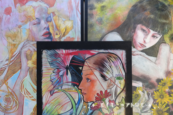 女性と花をモチーフにして絵を描く - エイミーのアトリエ